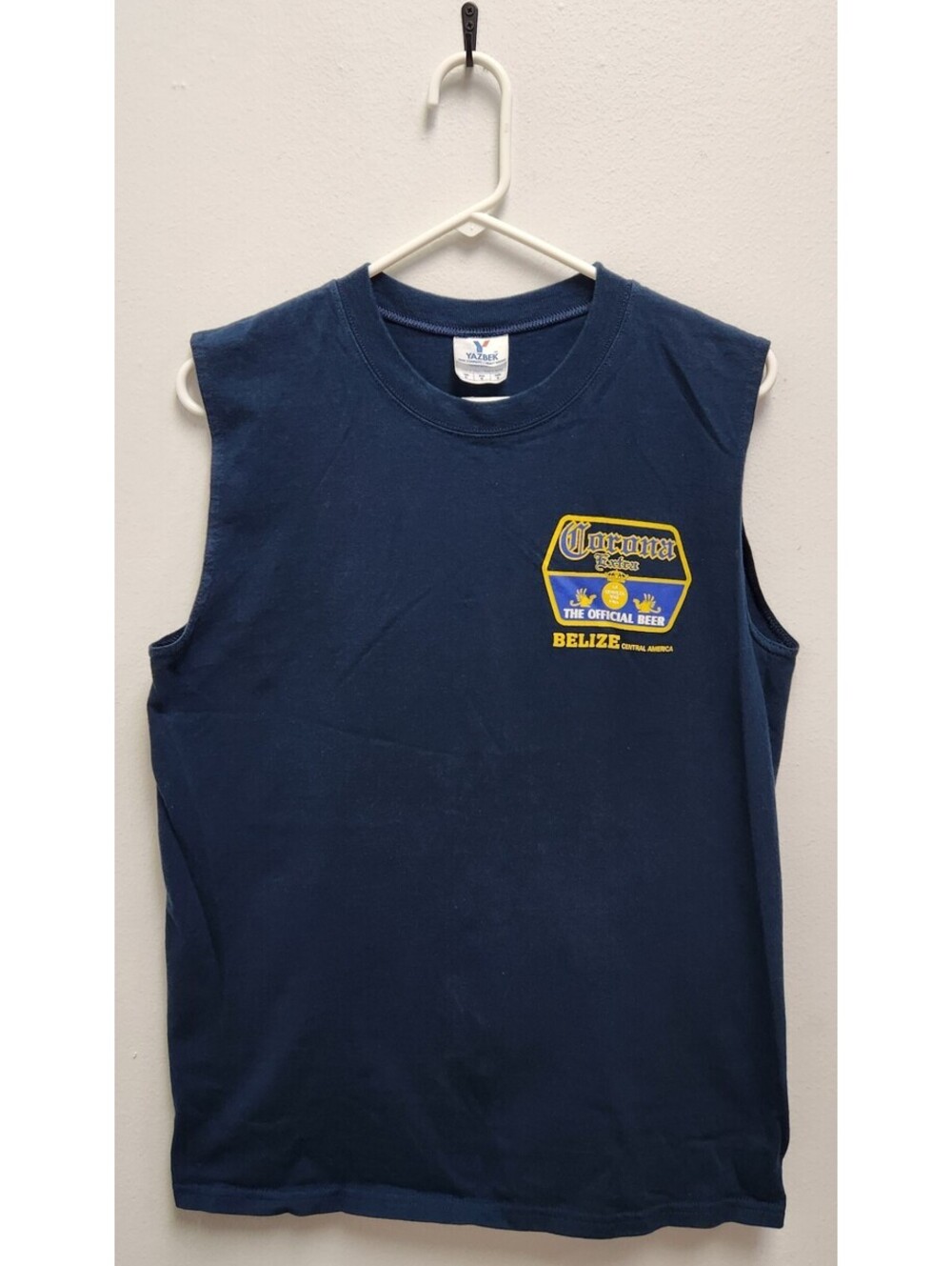 Corona Extra Belize Central America Sleeveless Shirt Men's Medium Navy Yazbek